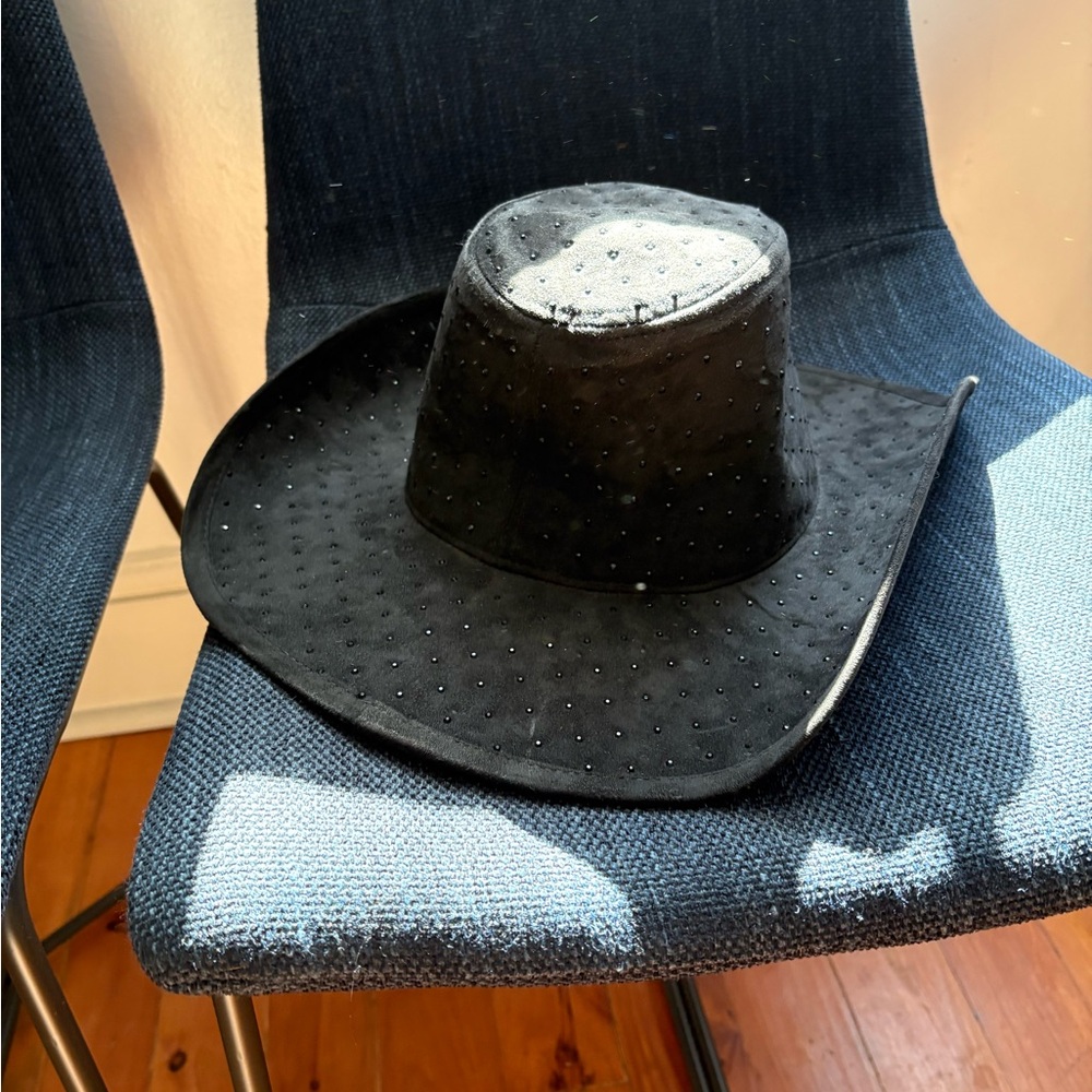 Anthropologie Black Suede Studded Hat